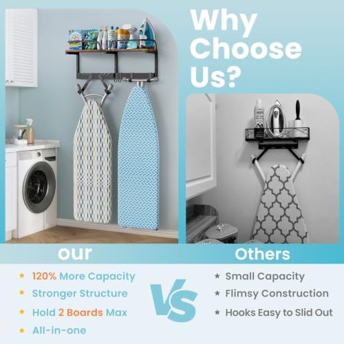 VINAEMO Ironing Board Hanger Wall Mount, Large Laundry Room Organizer Shelf - Image 5