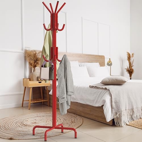Simple Houseware Standing Coat/Hat Hanger Organizer Rack, 12 Hooks, Red - Image 3