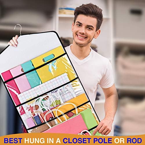 ProPik Hanging Double Sided Gift Bag Storage Organizer with Multiple Front and Back Pockets Organize Your Gift Wrap, Tissue Paper, and Paper Bags 38 x 16 Inch PVC (Black) - Image 7