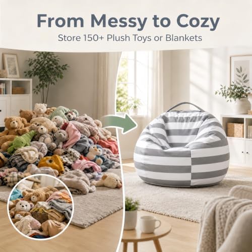 Stuffed Animal Storage Bean Bag Chair Cover, XX-Large Cotton Canvas - Image 2