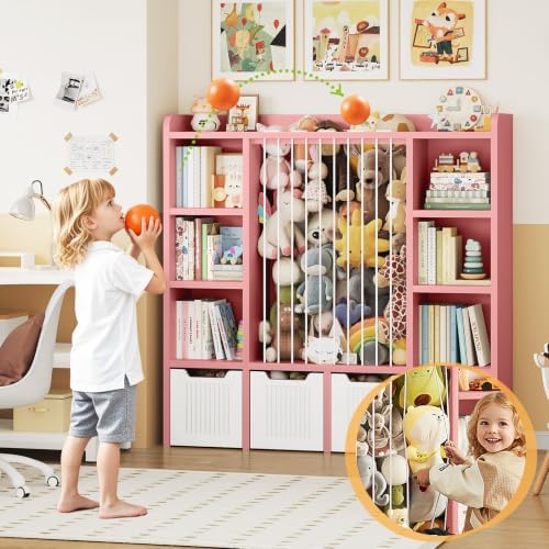 ONBRILL 3-in-1 Toy & Stuffed Animal Storage, 4 Movable Toy Chest, Pink - Image 5