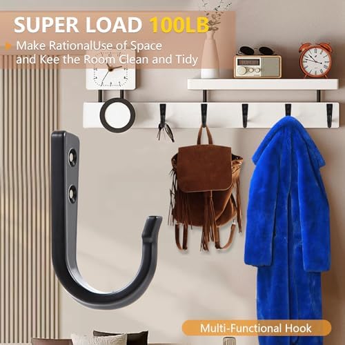10Pcs Heavy Duty Wall Hooks for Hanging, Large Size Wall Hooks,Coat Hooks, for Backpacks, Coats, Cast Iron Pans and Other Heavy Items (Black Hooks) - Image 3