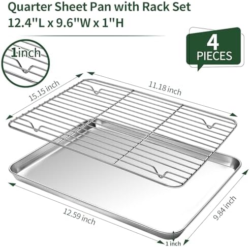 Baking Sheet with Cooling Wire Rack Set, Stainless Steel 2 Pans + 2 Racks - Image 2