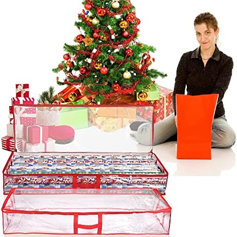 ProPik Wrapping Paper Storage Containers | Gift Wrap Organizer Under Bed | 41”x14”x6” | Box Holds 18-24 Rolls Up to 40” Long | Holder with Pockets for Ribbon, Bows and Accessories (2 Pack - Red) - Image 5