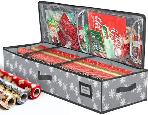 HOLDN’ STORAGE Premium Wrapping Paper Storage Container, Grey w/Snowflakes by HOLDN%E2%80%99STORAGE