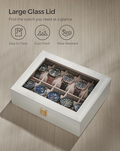 SONGMICS Watch Box, 10-Slot Watch Case with Large Glass Lid - Image 5