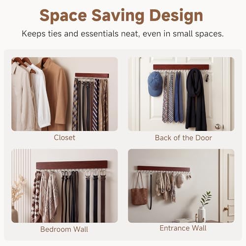 StorageWorks Tie Rack with 20 Hooks, 2 Set Wall Mounted Wood Hanger, Cherry - Image 7