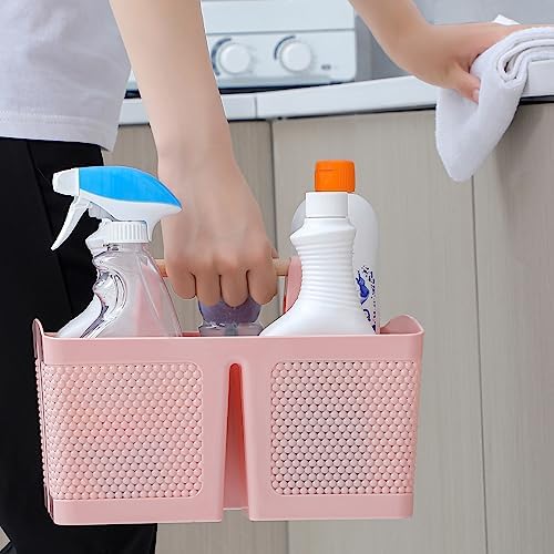 rejomiik Portable Plastic Shower Caddy with Bamboo Handle, Pink - Image 5