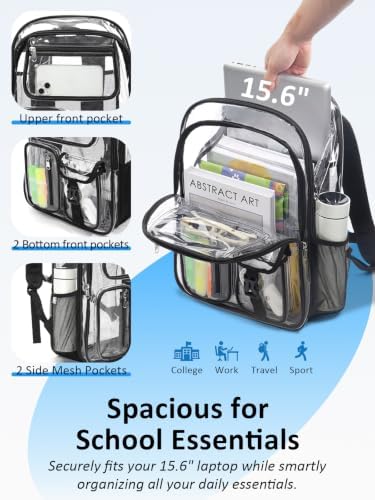 Clear Backpack for School, 17" Heavy Duty Double-Layer Clear Bookbag - Image 4