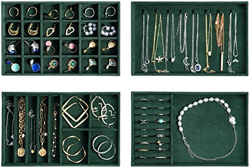 ProCase Stackable Jewelry Organizer Trays for Drawers, Jewelry Drawer Inserts Container Display Case Storage for Earring Necklace Rings Bracelet with Removable Dividers -Green, 4 Layers by ProCase