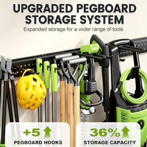 Garage Tool Organizer Wall Mount, 49.5 Inch Heavy Duty Garage Organization System with 10 Adjustable Hooks, Garden Tool Storage Rack for Garage, Yard & Shed, Holds Up to 400 lbs - Image 4