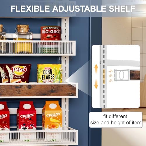 6 Tier Pantry Door Organizer Spice Rack, 2-IN-1 Wall Mount or Hanging Over Door Seasoning Organizer with Adjustable Baskets, Heavy Duty Behind Door Storage Shelves for Pantry, Cabinet and Kitchen - Image 5