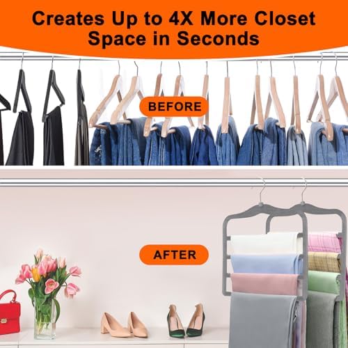 Closet Organizers and Storage, Magic Pants Hangers Space Saving, 4 Tiers Skirt Hangers, Jean Scarf Hangers, Closet Organizer Clothes Hangers, College Dorm Essentials Apartment Essentials-2 Pack - Image 2