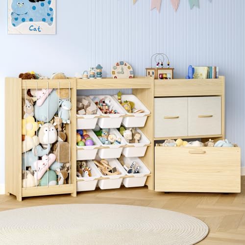 EXPERLAM 5-in-1 Toy Storage Organizer, Plush Holder, 9 Bins, Toy Chest by EXPERLAM