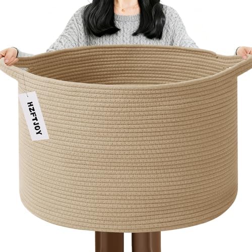 65L Large Blanket Basket,Woven Rope Laundry Basket-Camel by HZFTJOY