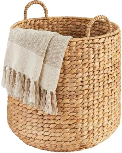 Best Choice Products Round Storage Basket w/Handles, Handwoven Water Hyacinth, Plant Holder, Storage Organizer Tote Bin for Bedroom, Living Room, Bathroom - Natural by BestChoiceProducts