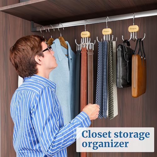 Belt Hanger, Belt Organizer for Closet,Rotatable Tie Rack,Belt Holder,Hanging Closet Organizer Hook for Belt, Bra, Tank Top, Tie, Scarf, Purse,3PCS,Natural - Image 5