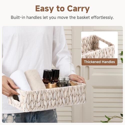 StorageWorks White Wicker Basket for Bathroom, Toilet Organizer Baskets - Image 2