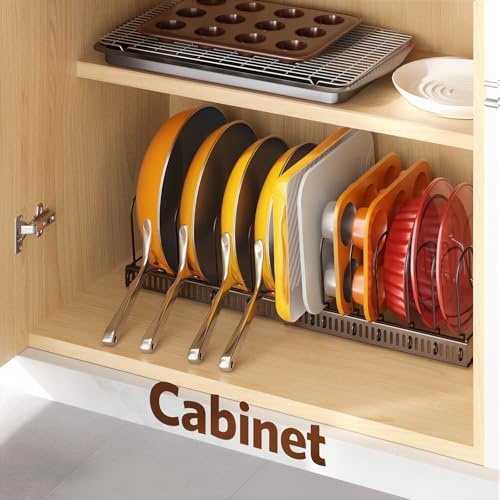 ORDORA Pots and Pans Organizer under Cabinet, 11.8-22.8" 12 Dividers Bronze - Image 6