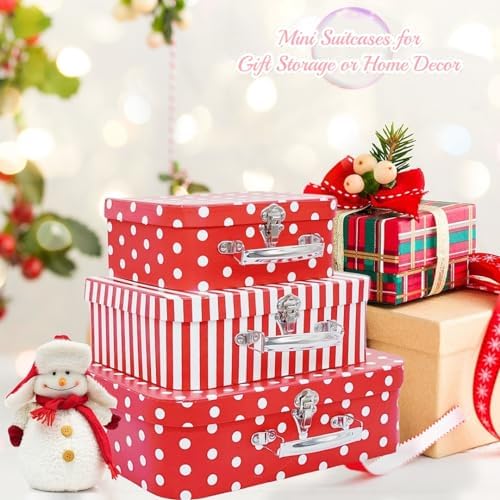 Paperboard Suitcases Set of 3 Decorative Storage Boxes With Lids, Red Gift Boxes With Lids, Nesting Gift Boxes for Disney Toys Barbie Doll Kids, Christmas or New Year Decoration - Image 2