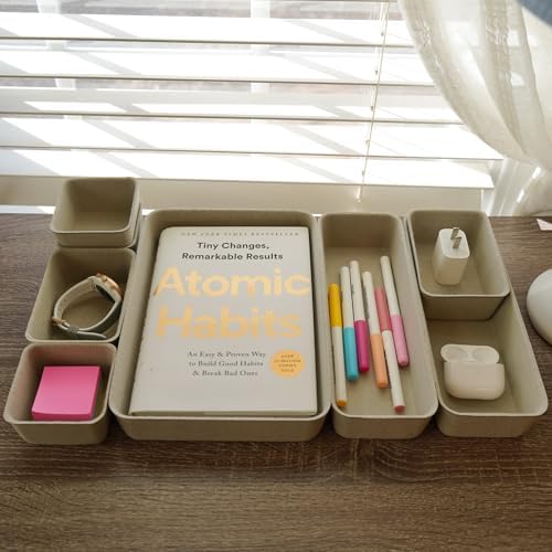 Welaxy Office Felt Desk Drawer Organizer Tray 8pc Stone Natural Storage Bin - Image 2