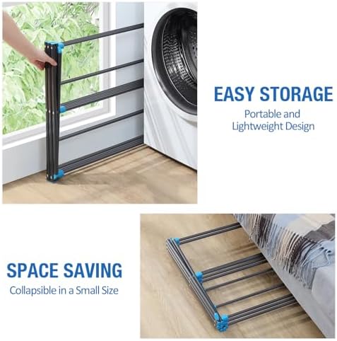 APEXCHASER Clothes Drying Rack, Foldable 2-Level Drying Rack Clothing, Stainless Steel Free-Standing Laundry Airer, with Height-Adjustable 4 Wings, Matte Black - Image 5
