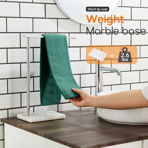 Towel Holder Chrome for Bathroom Vanity Countertop 1-Tier Towel Rack Stand with Heavy Marble Base Thicken Steady, Polished Stainless Steel AN7002CH - Image 5
