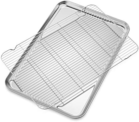 Large Set Baking Sheet and Cooling Rack Set, Bastwe 24L x 16W x 1H inch Professional Bakeware, Healthy & Nontoxic & Rustproof & Easy Clean - Image 2