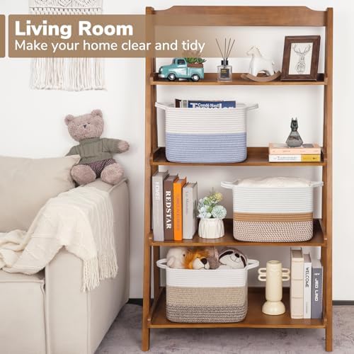 Goodpick Woven Storage Basket for Shelves, 13" x 10" x 9", White & Camel - Image 2