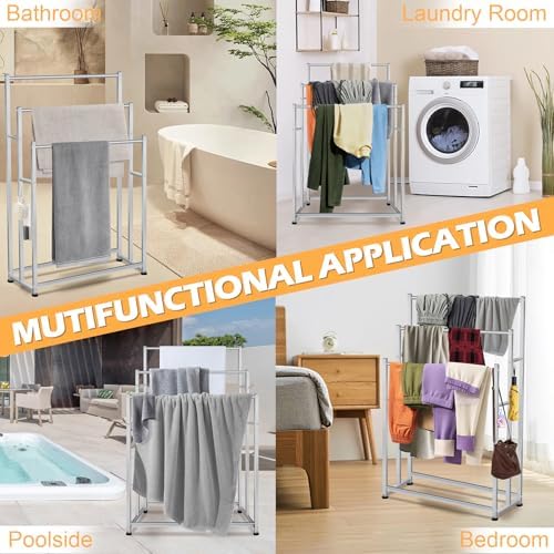 47.6 Inch Tall Free Standing Towel Racks 3 Tier Pool Towel Rack Outdoor Oversized Floor Bath Towel Drying Valet Holder Blanket Quilt Rack Stand for Bathroom Bedroom Beach Hot Tub Gym Pool Area Outside - Image 6