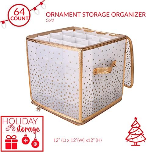 Simplify 64 Count Ornament Storage Box | Plastic | Decorative Organizer | Storage Bin | Gold | L12 x W12 x H12 - Image 2