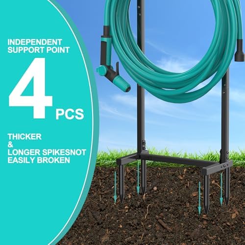 Meykwod Garden Hose Holder, Heavy Duty Water Hose Holder with 4 Spikes Holds 150ft Water Hose, Sturdy Freestanding Hose Stand Hose Hanger Hose Storage for Outside Yard Lawn (Metal, Black) - Image 3