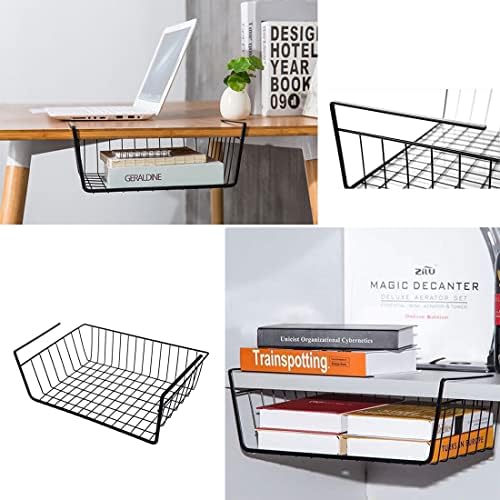 Under Shelf Storage Basket, Hanging Shelf Basket Slides Under Shelves for Storage Metal Under Cabinet Shelf Basket Organizer for Kitchen Pantry Desk Bookshelf (Black Pack of 4) - Image 4