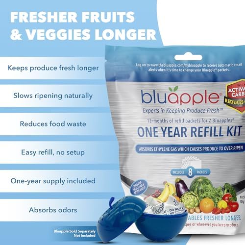 Bluapple Produce Saver Ethylene Gas Absorber with Activated Carbon, 1 Year Supply, Keeps Fresh Fruits & Vegetables Longer - Produce Saver for Kitchen - 8-Packets, 13g Total (Active Formula + Carbon) - Image 3