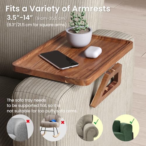 Acacia Wood Couch Arm Tray，Folding Sofa Armrest Table - Image 3