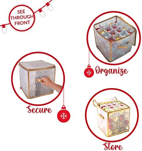 Simplify 64 Count Ornament Storage Box | Plastic | Decorative Organizer | Storage Bin | Gold | L12 x W12 x H12 - Image 3