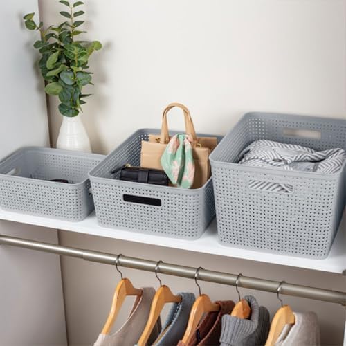 Sterilite Tall Basket, Woven Plastic Storage Organizer Bin, Cement, 6-Pack - Image 6