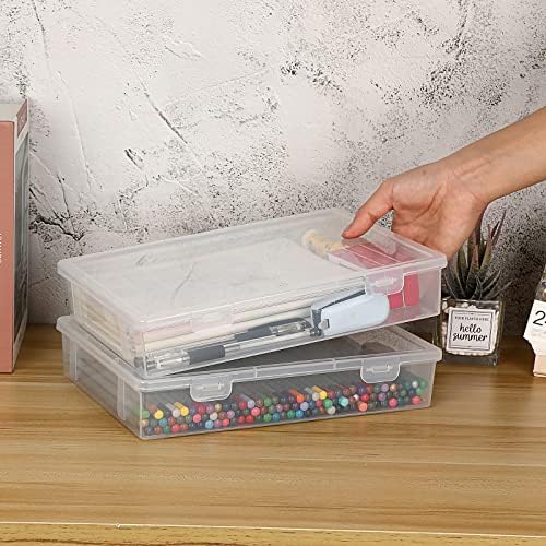 BTSKY Clear Plastic Storage Box with Flap Lid,2 Pack Medium-10.8"x7.9"x2.1" - Image 2