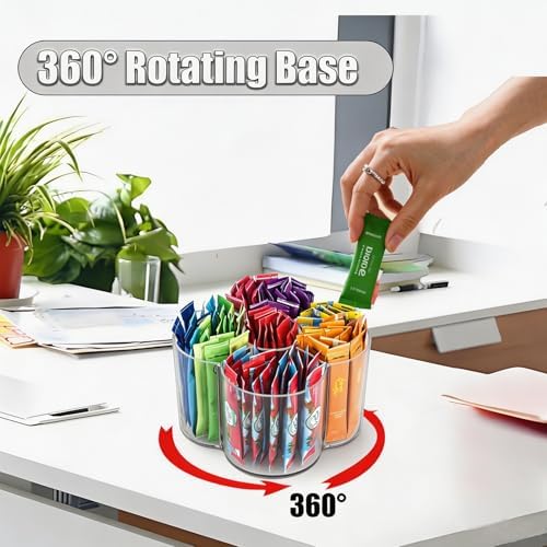 Flower-Shaped Rotating Drink Packet Organizer | 5-Compartment Lazy Susan for Water Flavor Packets & Powdered Mixes | Clear 360° Spinning Pantry Storage Bin for Cabinet & Countertop - Image 4