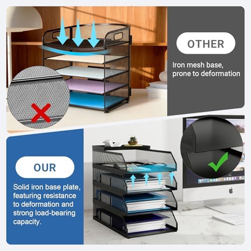 Natwind 4-Tier Stackable Metal Mesh Desk Paper Tray Organizer,Black - Image 6