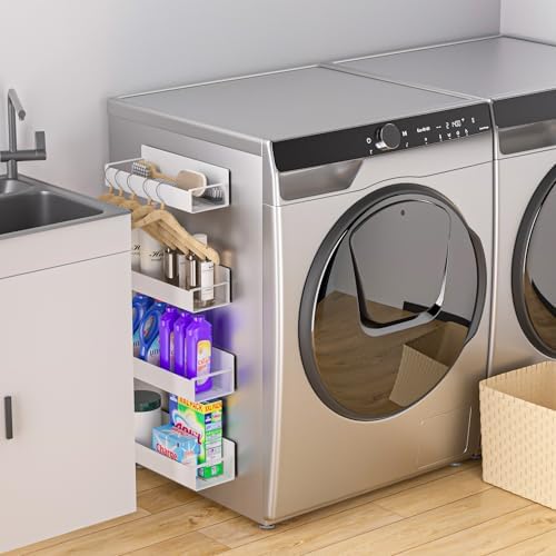 Vetacsion 4 Pack Magnetic Laundry Organizer, Heavy Duty Magnetic Shelf For Washer And Dryer, White, Iron - Image 3