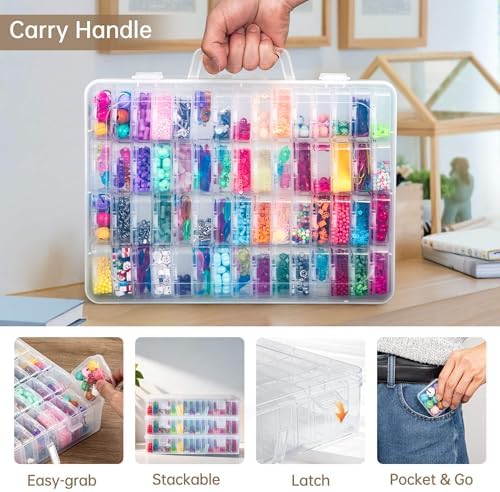 Bead Organizer Box, 60 Pack Small Clear Storage Boxes with Labels, Large Travel Craft Case with Handle, Mini Plastic Containers for Jewelry Making Diamonds DIY Pony Bracelet Screws Seeds Small Parts - Image 5