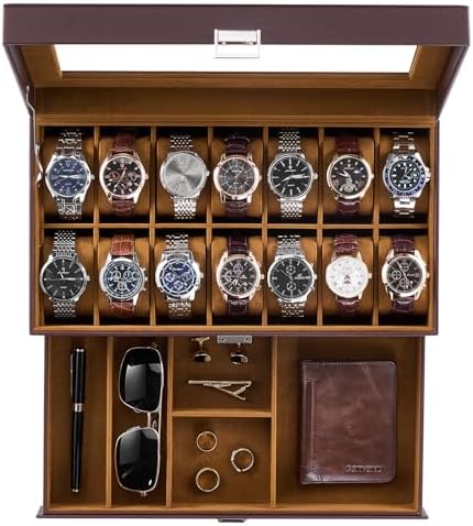 ProCase Watch Box, 14 Slot Watch Case for Men with Drawer, Espresso by ProCase