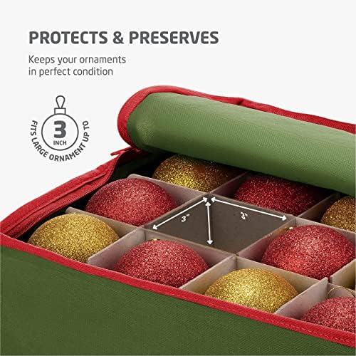 ZOBER Christmas Ornament Storage Box - Stores 64 3" Ornaments, With Dividers - Ornament Organizer Storage Box, Durable Christmas Containers Holder, Dual Zipper - Green - Image 3