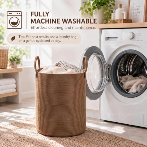 JMvicyroam 80L Cotton Rope Laundry Basket Hamper, Golden Jute - Image 5
