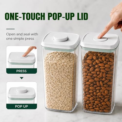 12 Pcs Pop Airtight Food Storage Containers with Lids Stackable Containers for Kitchen Pantry Organization Ideal for Cereal Snacks Flour Sugar Coffee and Spaghetti, 3.4Qt, 2.8Qt, 2.1Qt, 1.2Qt - Image 2