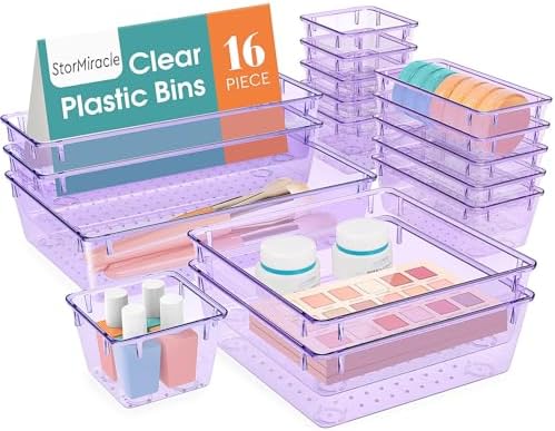 16 PCS Drawer Organizer Set, 5 Size Bathroom and kitchen organizer Trays by StorMiracle