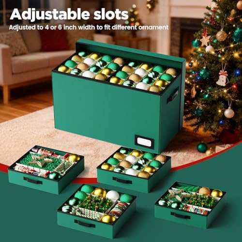 Christmas Ornament Storage Box, Ornament Organizer Storage box with Lids and Adjustable Dividers, Store Up to 128-3" Ornaments, Large Holiday Decor Storage Container with 8 Stackable Trays, Green - Image 2