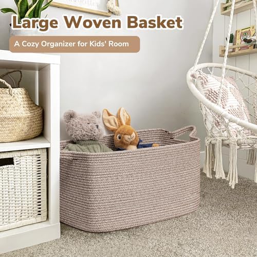 Goodpick Large Woven Rope Blanket Basket, Rectangle, Brown, 75L - Image 2