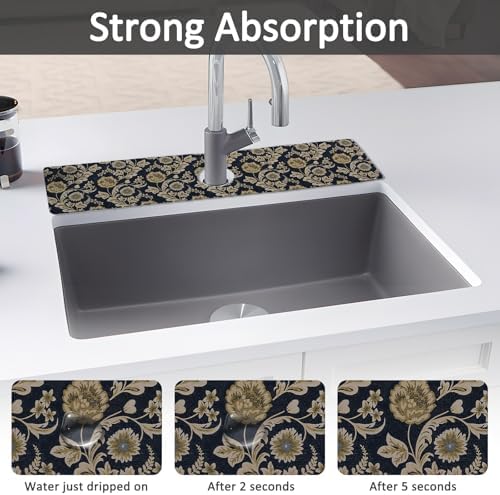 2PCS 24" X 5.5" Kitchen Sink Splash Guard Faucet Mat Floral Flower Super Absorbent Fast Drying Faucet Guard & Draining Mat Sink Splash Guard Behind Faucet for Kitchen, Bathroom - Image 3